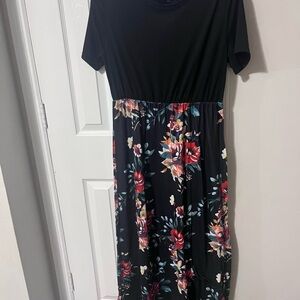Women’s maxi midi long line Floral Black Dress